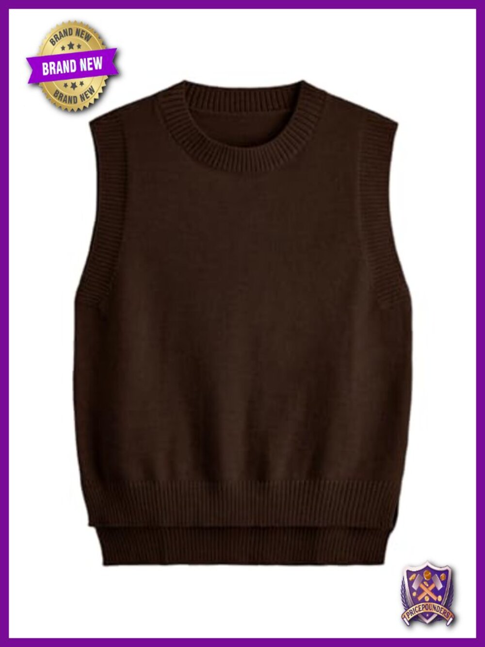 Sleeveless Knit Sweater Vest Ribbed Hem Side Slit Crew Neck Fall Winter Top
